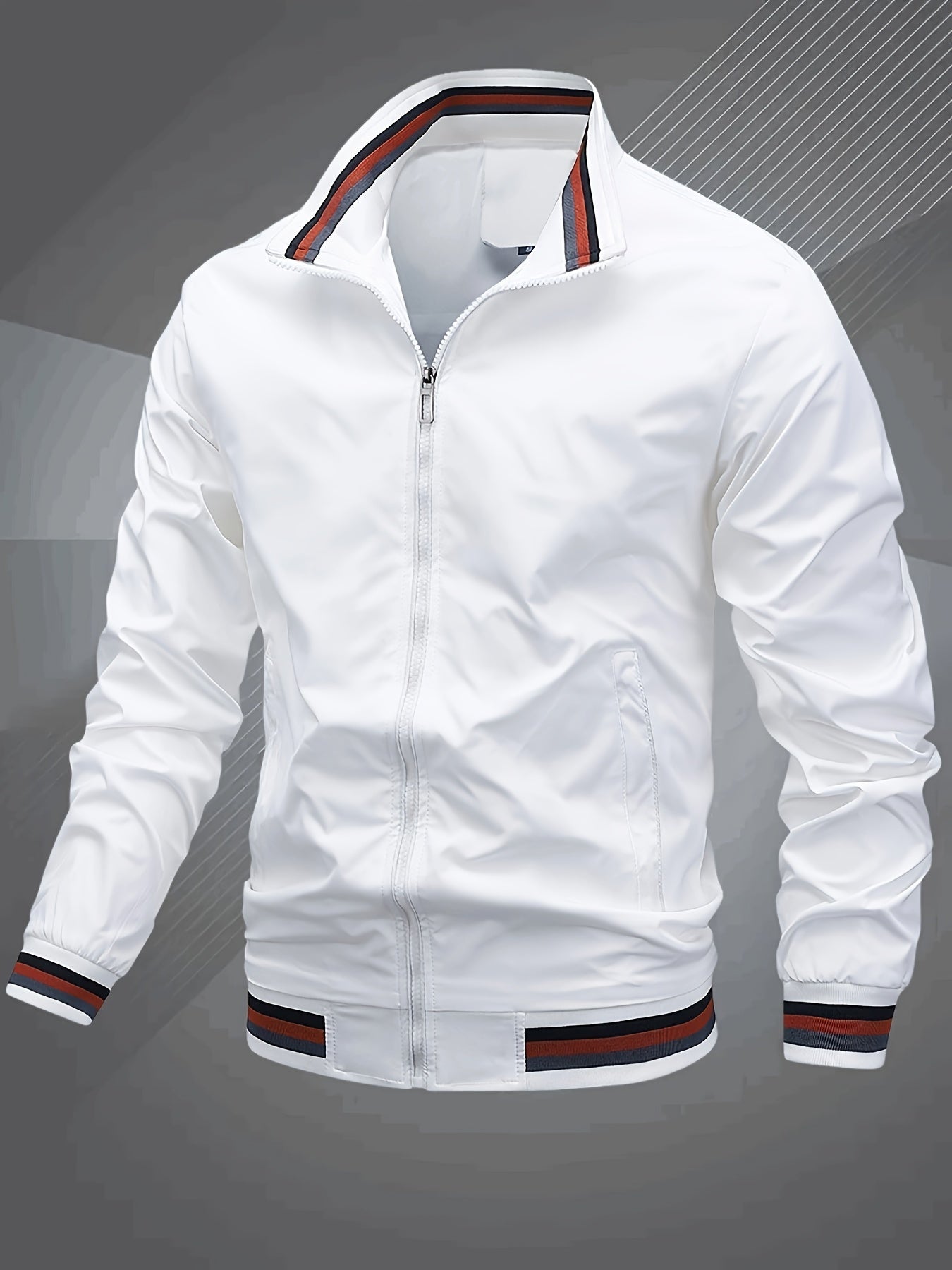 Men's Classic Baseball Collar Bomber Jacket, Spring/Fall Windbreaker