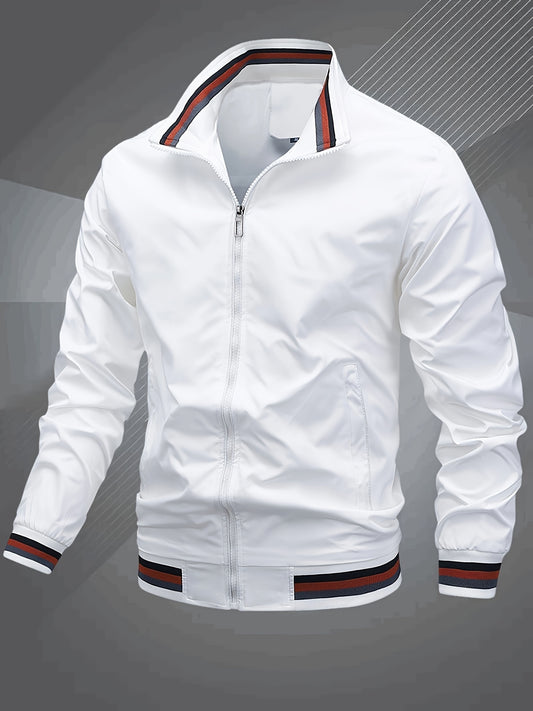 Men's Classic Design Baseball Collar Jacket For Spring Fall, Men's Bomber Jacket Windbreaker Jacket