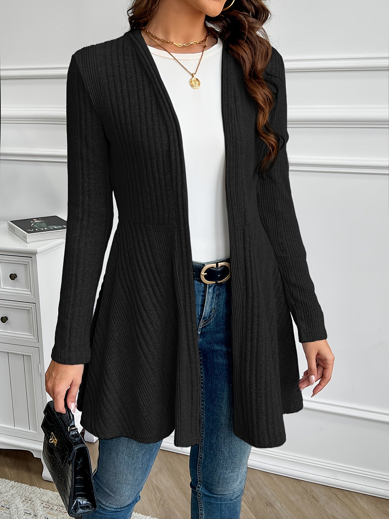 Women's Solid Color Open Front Cardigan