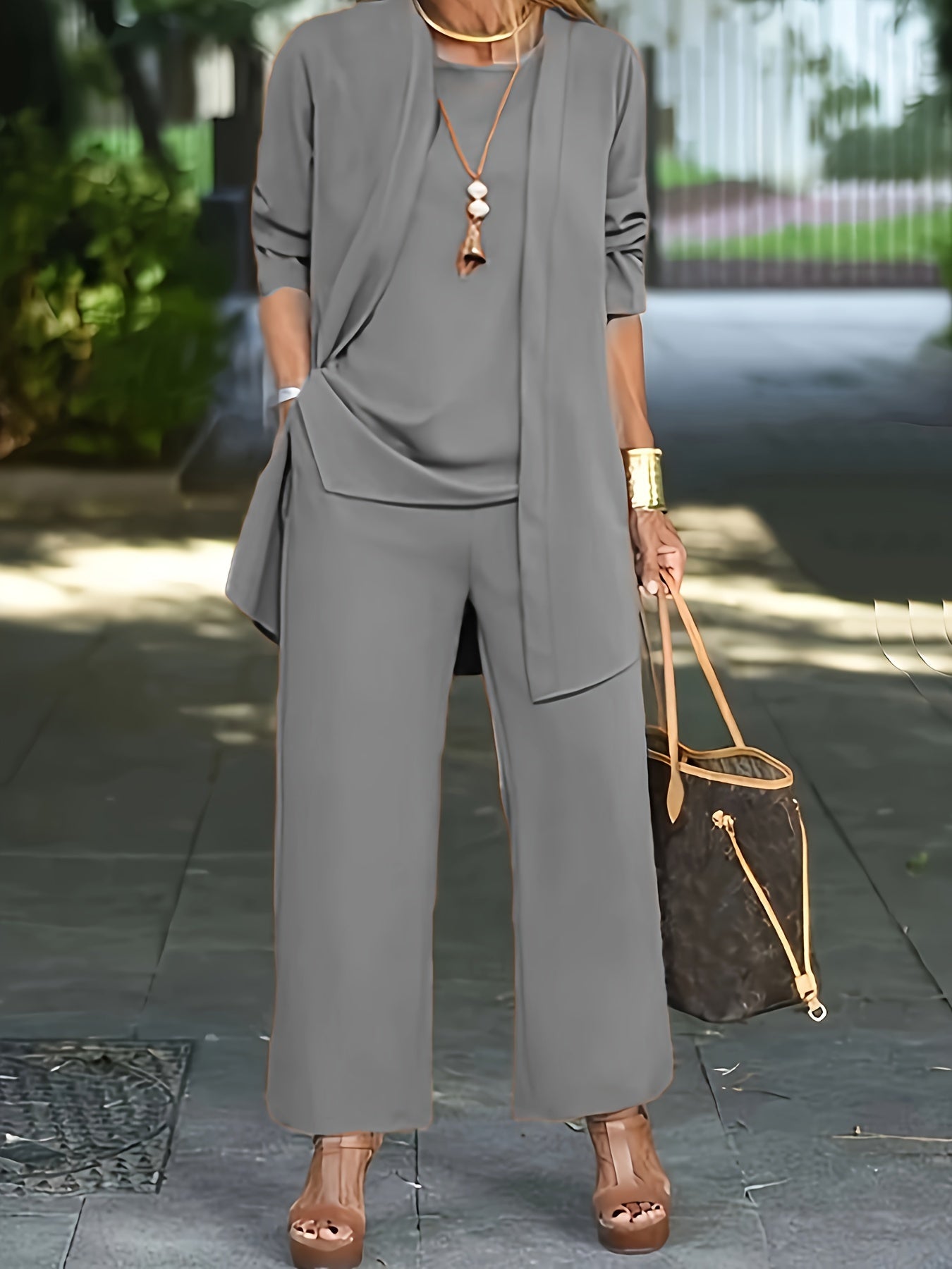 Casual Three-piece Set, Cardigan, Top & Pants