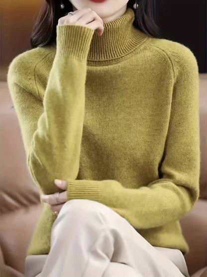 Solid Turtleneck Sweater, Long Sleeves, Fall & Winter Essential