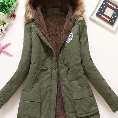 Women's Polyester Long Sleeve Casual Coat With Hood, Thick And Warm, Machine Washable, Elegant Design, Perfect For Home And Daily Wear