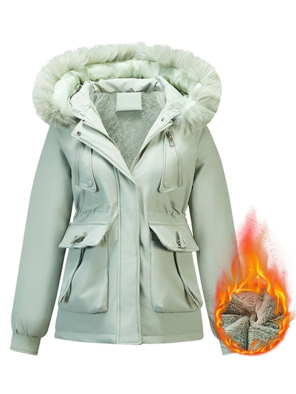 Slim-Fit Winter Jacket, Detachable Faux Fur Hood, Zip Front & Pockets