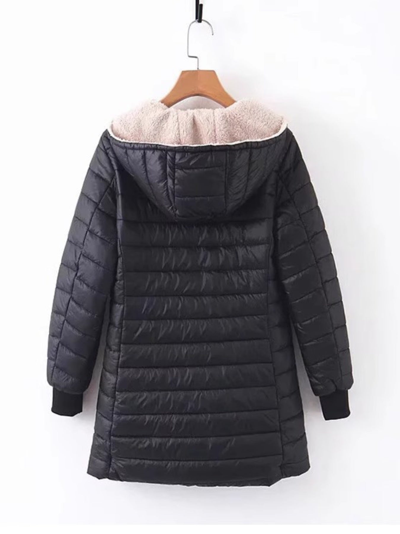 Women's Winter Casual Puffer Coat Solid Color Long Sleeve Zip Up Lightweight Long Hooded Jacket