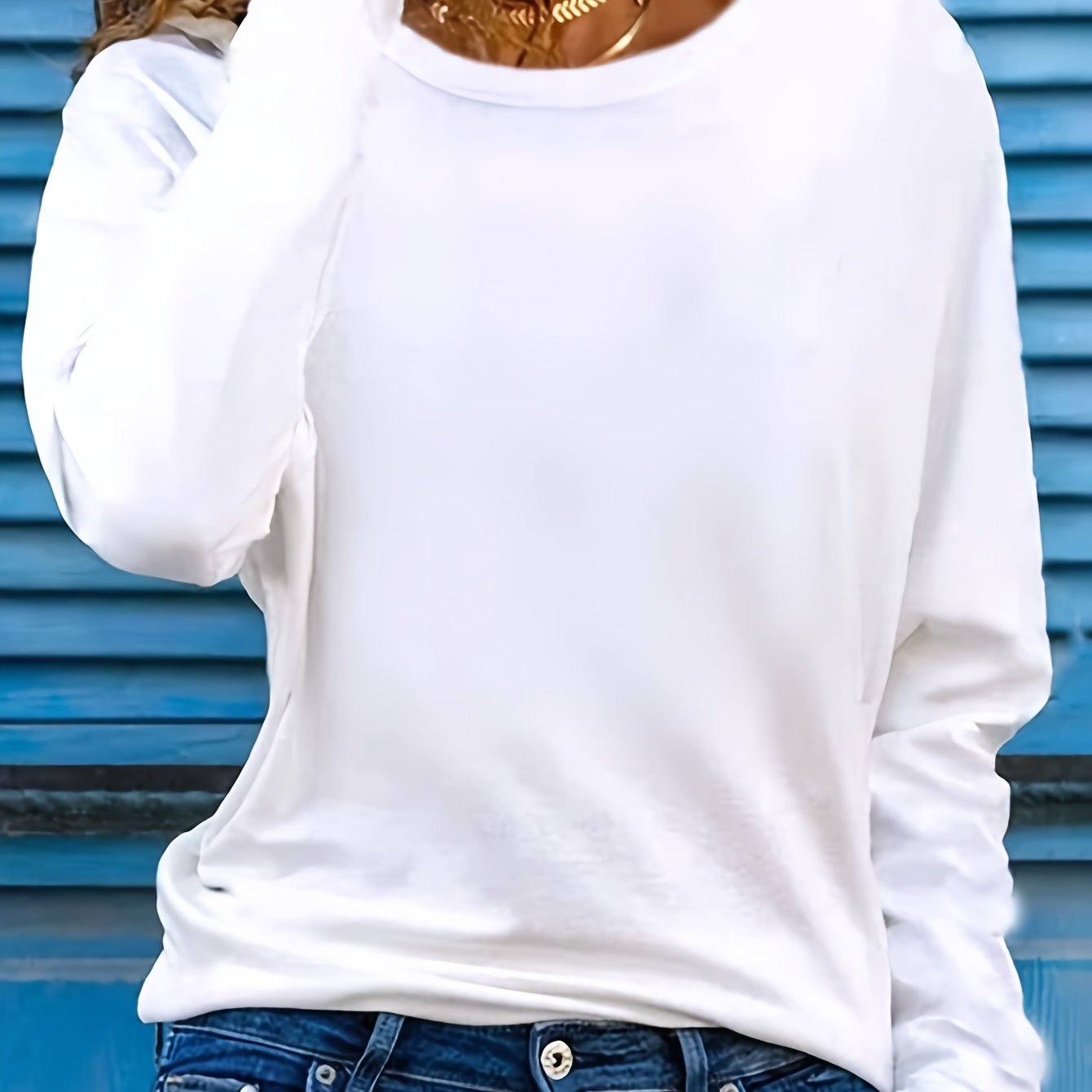 Solid Color T-shirt, Long Sleeve Crew Neck, Casual Top for Fall & Spring.