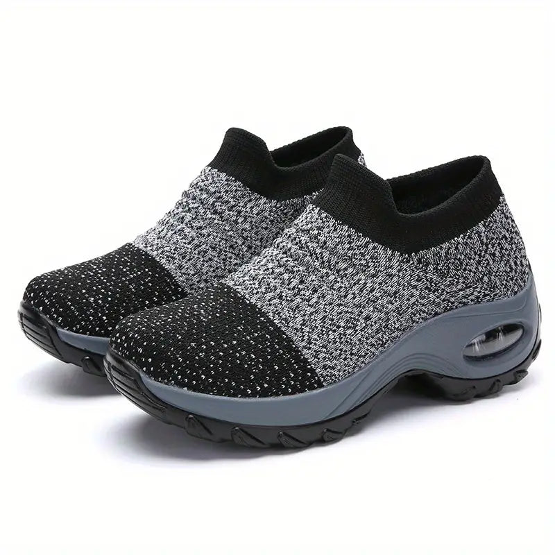 Women's Knit Sneakers - Breathable, Slip-On, Air Cushion, Comfortable for Running & Walking