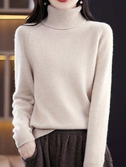 Solid Turtleneck Sweater, Long Sleeves, Fall & Winter Essential