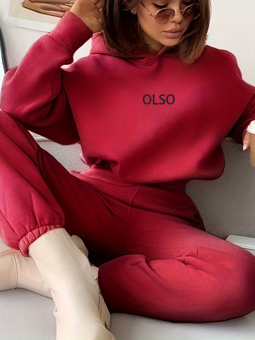 Casual Two-piece Set, Letter Print Long Sleeve Hooded Sweatshirt & Elastic Waist Sweatpants Outfits - Women's Clothing - Soft & Comfortable Fabric - Perfect for Loungewear, Casual Wear & Homewear - Ideal Gift for Women