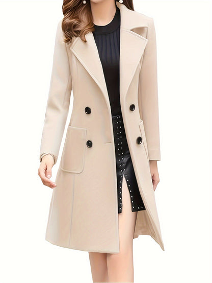 Women Winter Notch Double-Breasted Lapel Jacket Outwear Mid-Long Coat