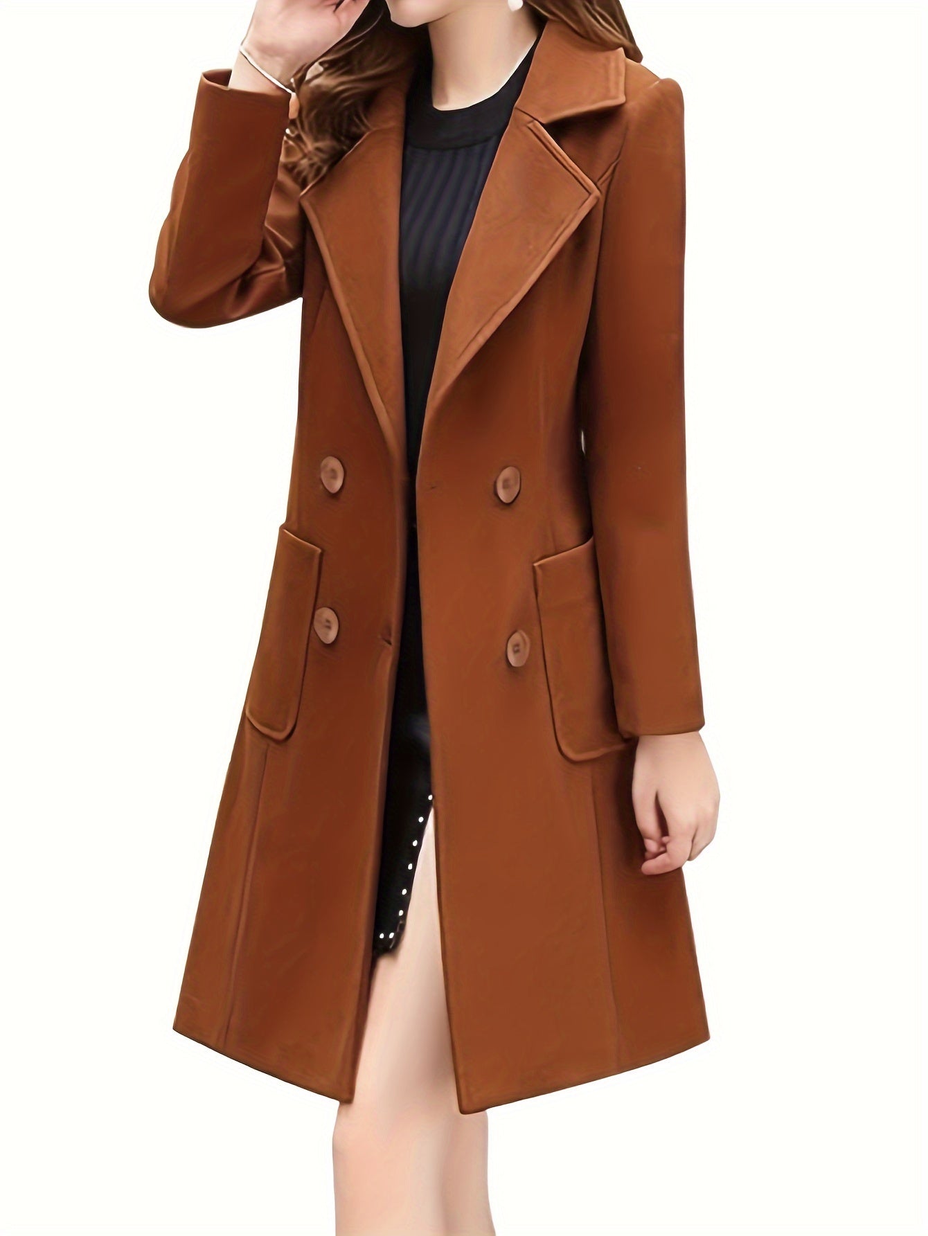 Women Winter Notch Double-Breasted Lapel Jacket Outwear Mid-Long Coat