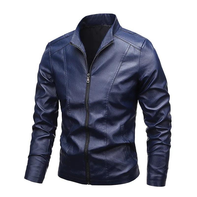 Carter™ - Slim-fit Stand Collar Zip-up Leather Jacket