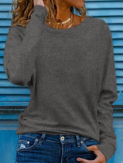 Solid Color T-shirt, Long Sleeve Crew Neck, Casual Top for Fall & Spring.