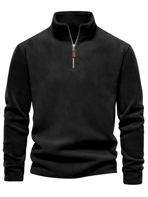 Autumn & Winter Men's Fleece Henley Shirt - Stand Collar Half Zip Long Sleeve Pullover Top - Classic Fashion, Outdoor Cloth - For Men - Suitable for Cold Weather - Perfect Gift for Outdoor Enthusiasts