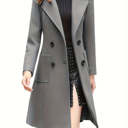 Women Winter Notch Double-Breasted Lapel Jacket Outwear Mid-Long Coat