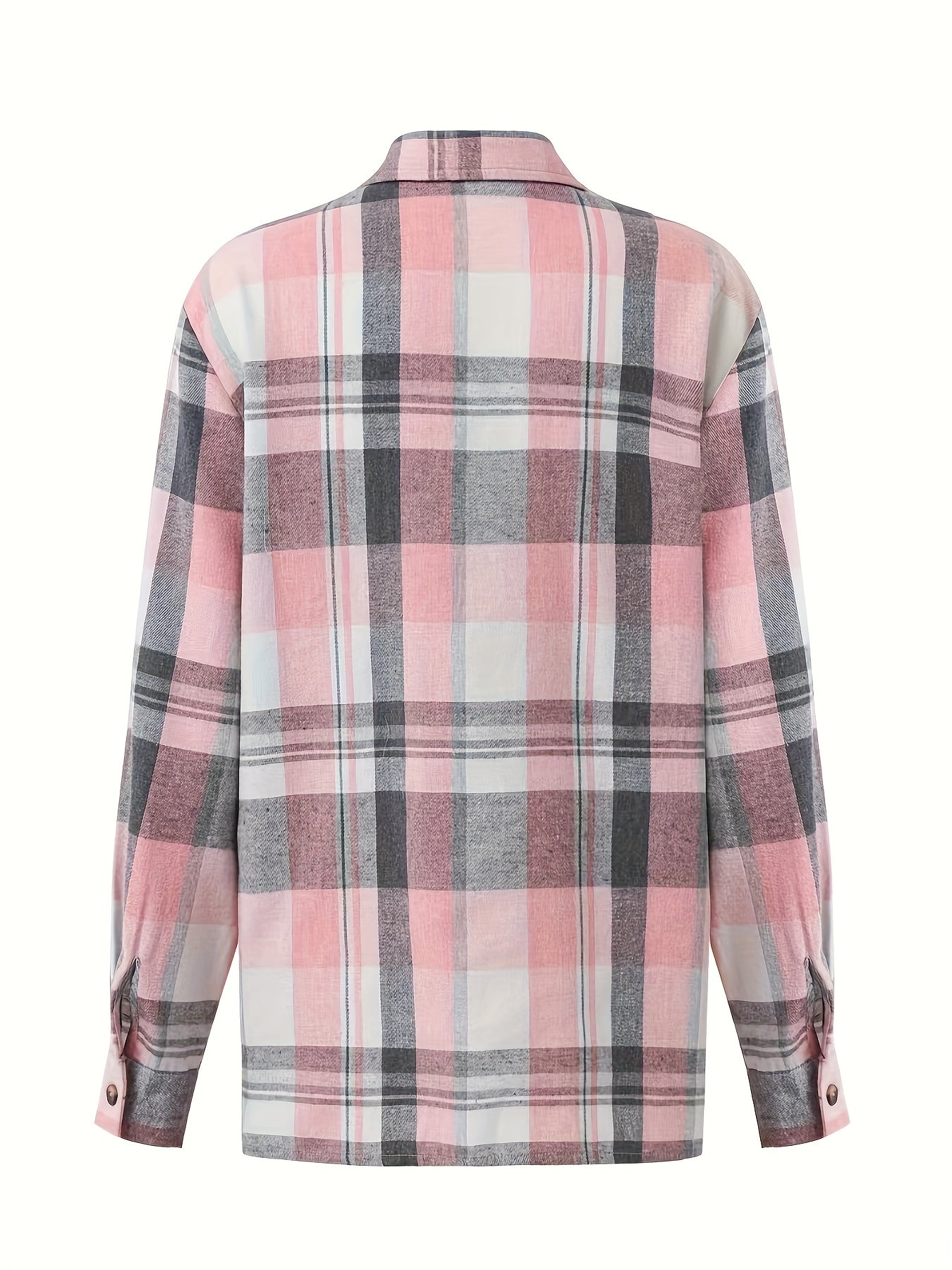 Plaid Print Button-Front Shirt, Casual Long Sleeve, Women's Apparel