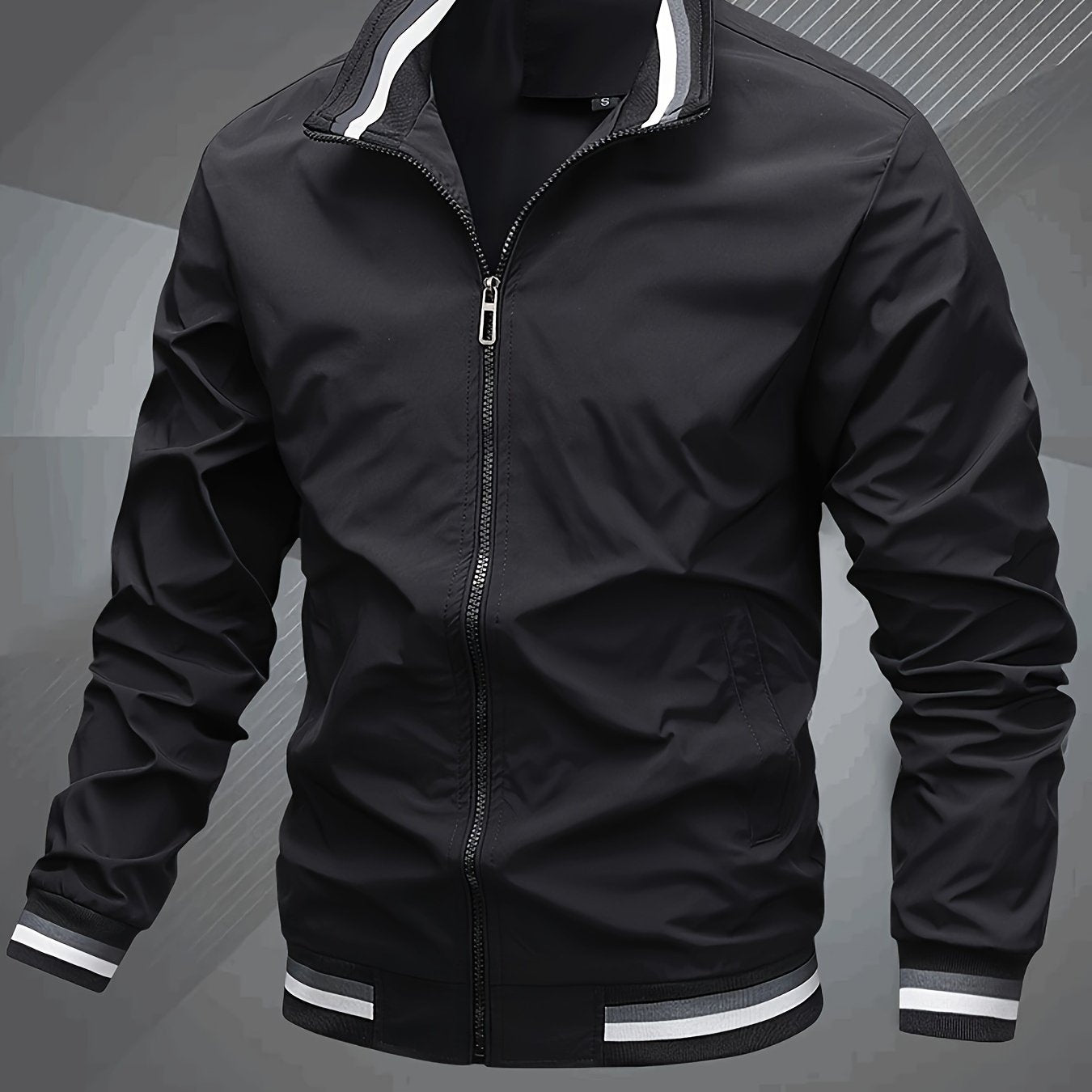 Men's Classic Baseball Collar Bomber Jacket, Spring/Fall Windbreaker