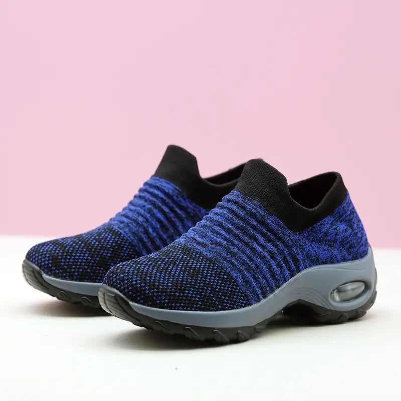 Women's Knit Sneakers - Breathable, Slip-On, Air Cushion, Comfortable for Running & Walking