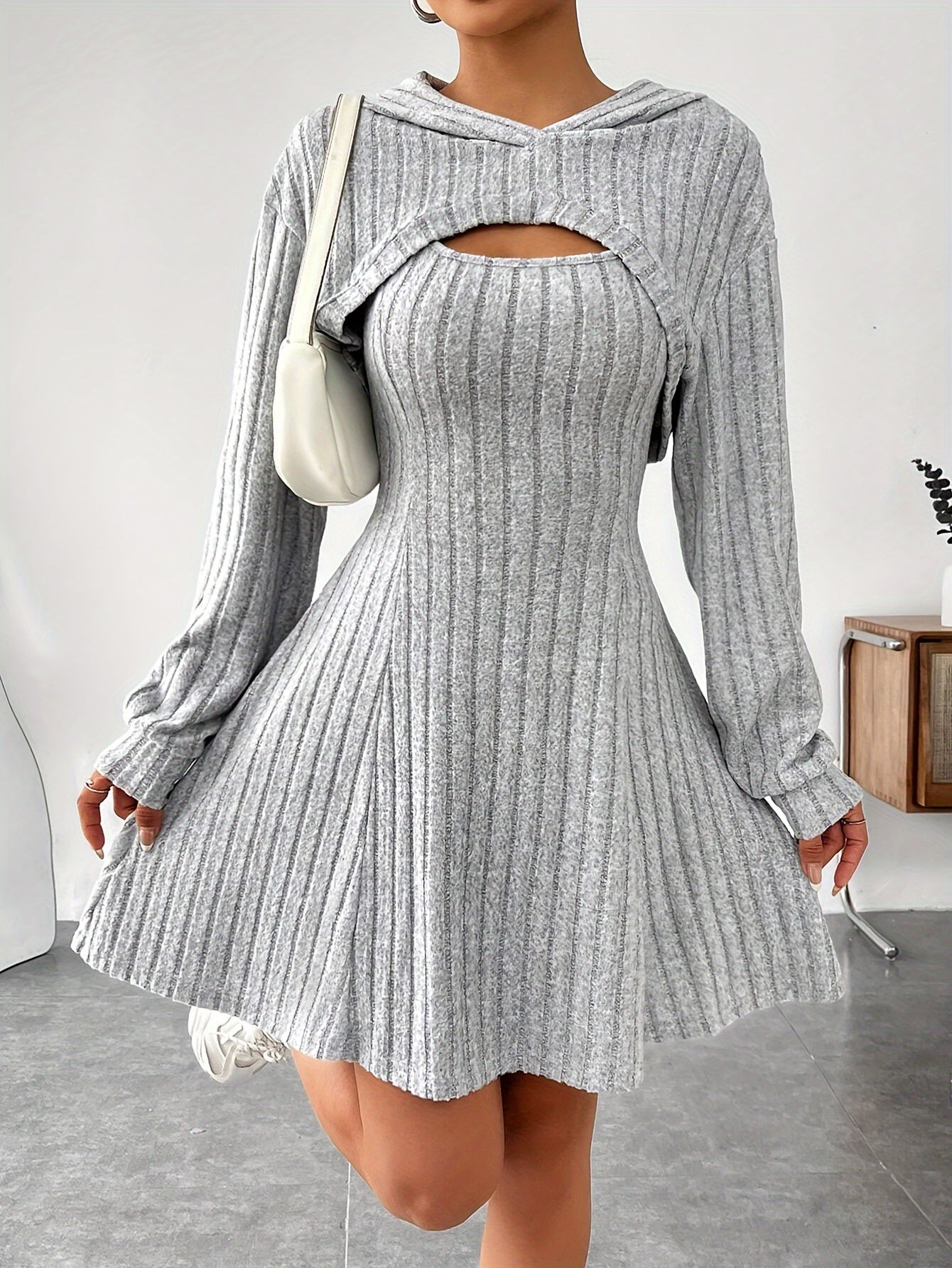 Ribbed Dress Set, Hoodie Shrug & A-line Tank Dress.