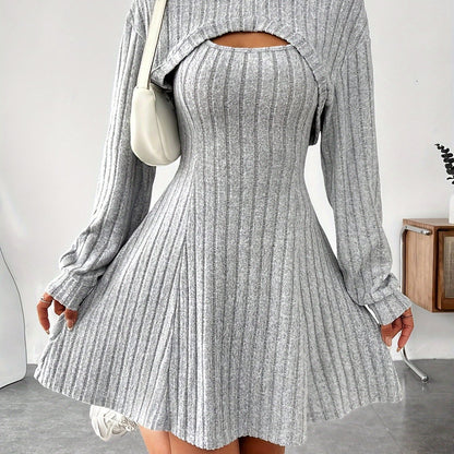 Ribbed Dress Set, Hoodie Shrug & A-line Tank Dress.