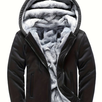 Men's Fleece Hooded Jacket, Casual Color Block Coat for Fall/Winter