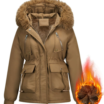 Slim-Fit Winter Jacket, Detachable Faux Fur Hood, Zip Front & Pockets