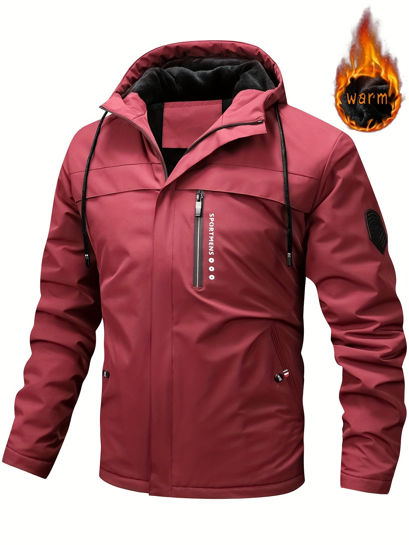 Warm Fleece Hooded Jacket, Men's Casual Winter Jacket Coat For Outdoor Activities