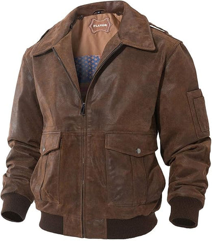 Men's Leather Flight Bomber Jacket Air Force Aviator