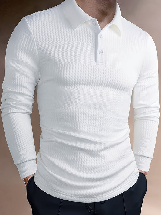 [Popular Choice] Men's Solid Color Long Sleeve Button-Up Shirt with Collar, Polyester and Spandex Blend, Machine Washable - Ideal for Fall/Winter