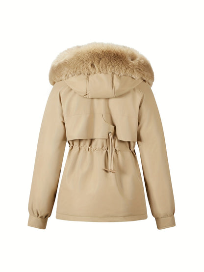 Slim-Fit Winter Jacket, Detachable Faux Fur Hood, Zip Front & Pockets