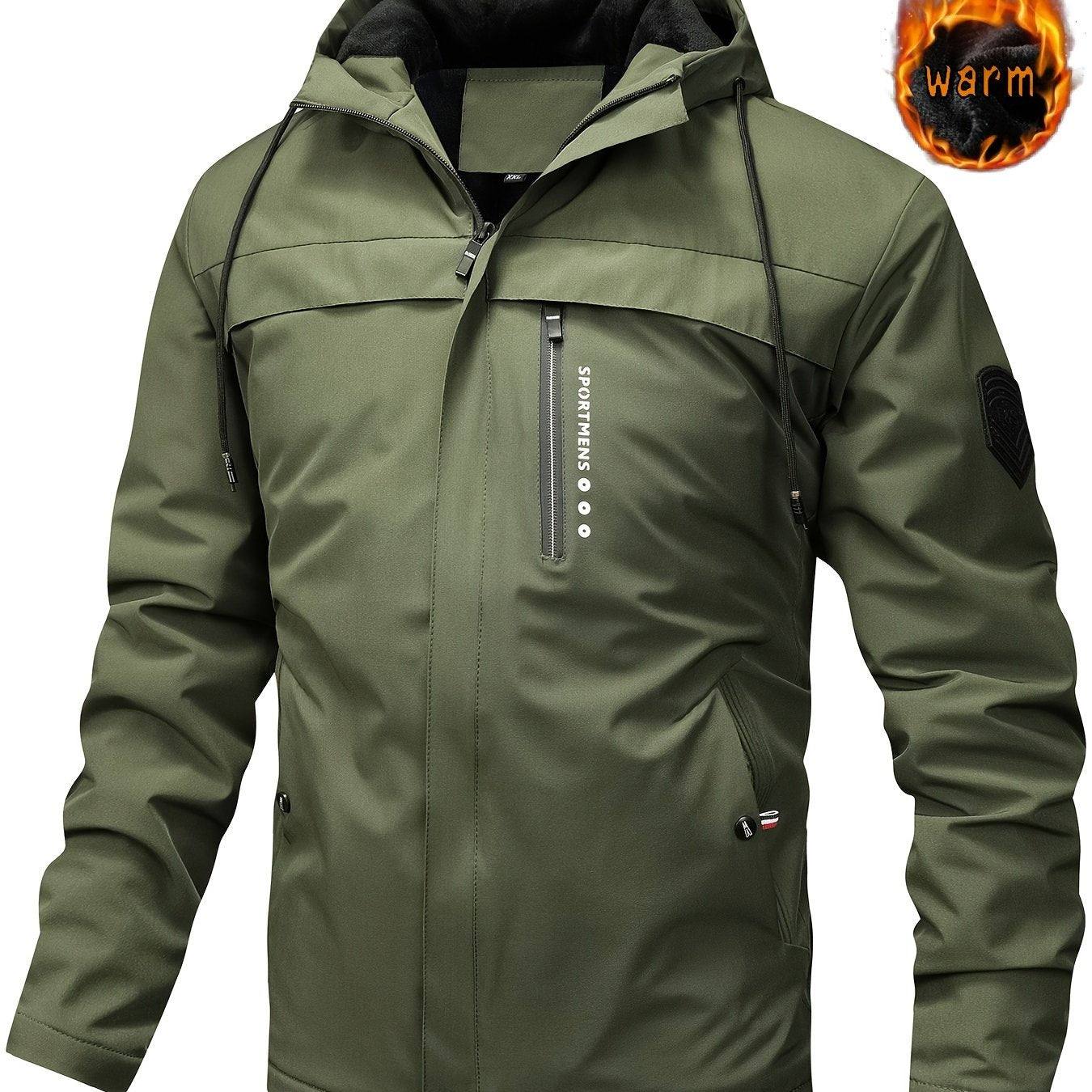 Warm Fleece Hooded Jacket, Men's Casual Winter Jacket Coat For Outdoor Activities