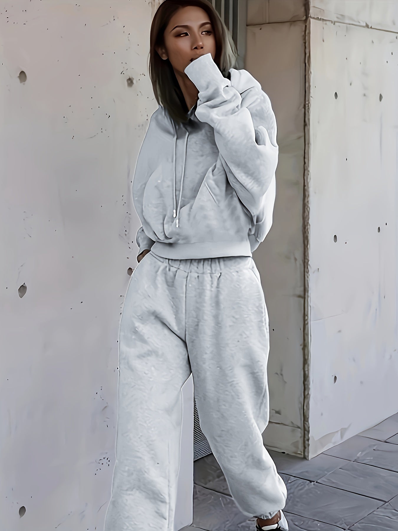 2pcs Athleisure Set, Oversized Hooded Sweatshirt & Sweatpants