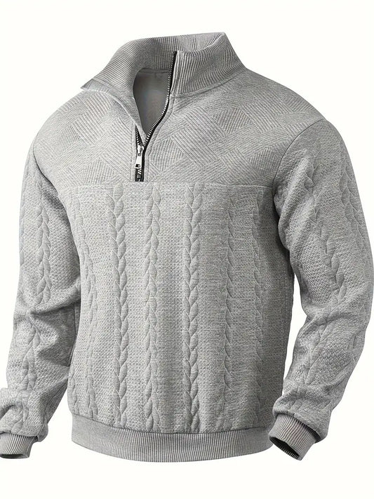 Men's Casual Knit Henley Sweatshirt - Solid Color, Stand Collar with 1/4 Zip, Long Sleeve Pullover for Fall & Winter