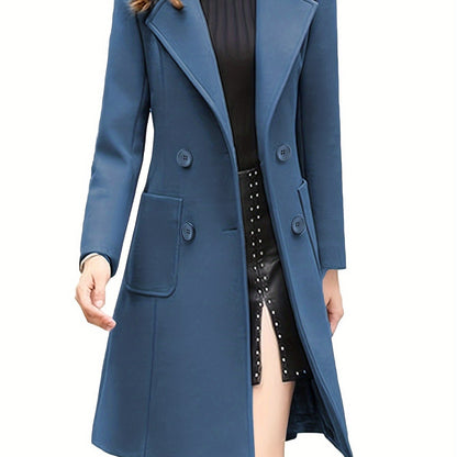 Women Winter Notch Double-Breasted Lapel Jacket Outwear Mid-Long Coat