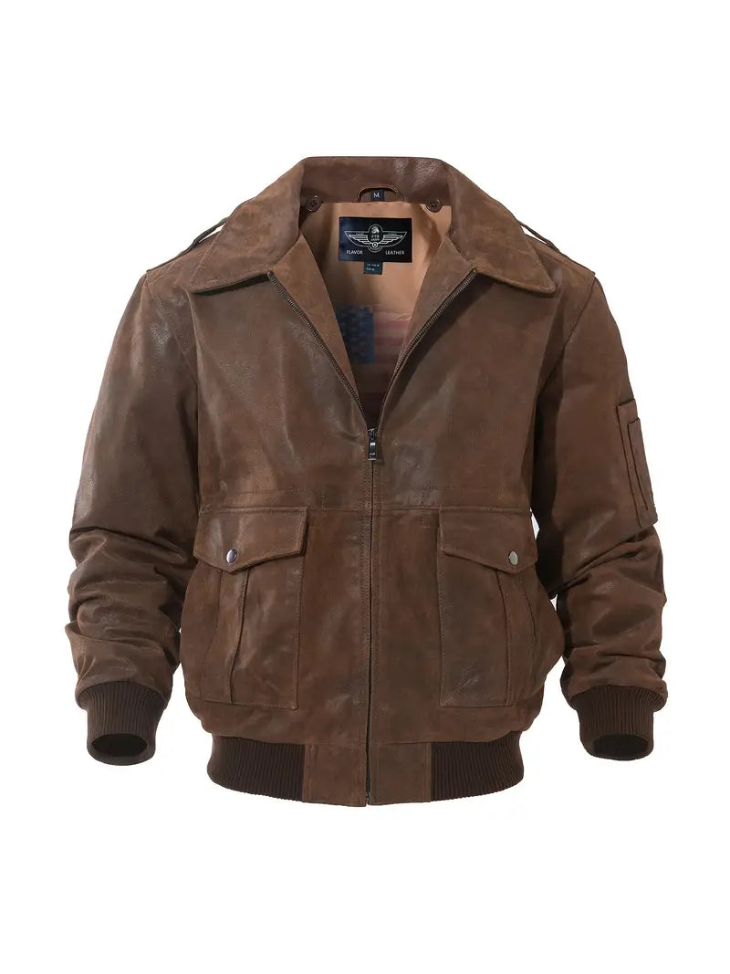 Men's Leather Flight Bomber Jacket Air Force Aviator