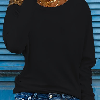 Solid Color T-shirt, Long Sleeve Crew Neck, Casual Top for Fall & Spring.