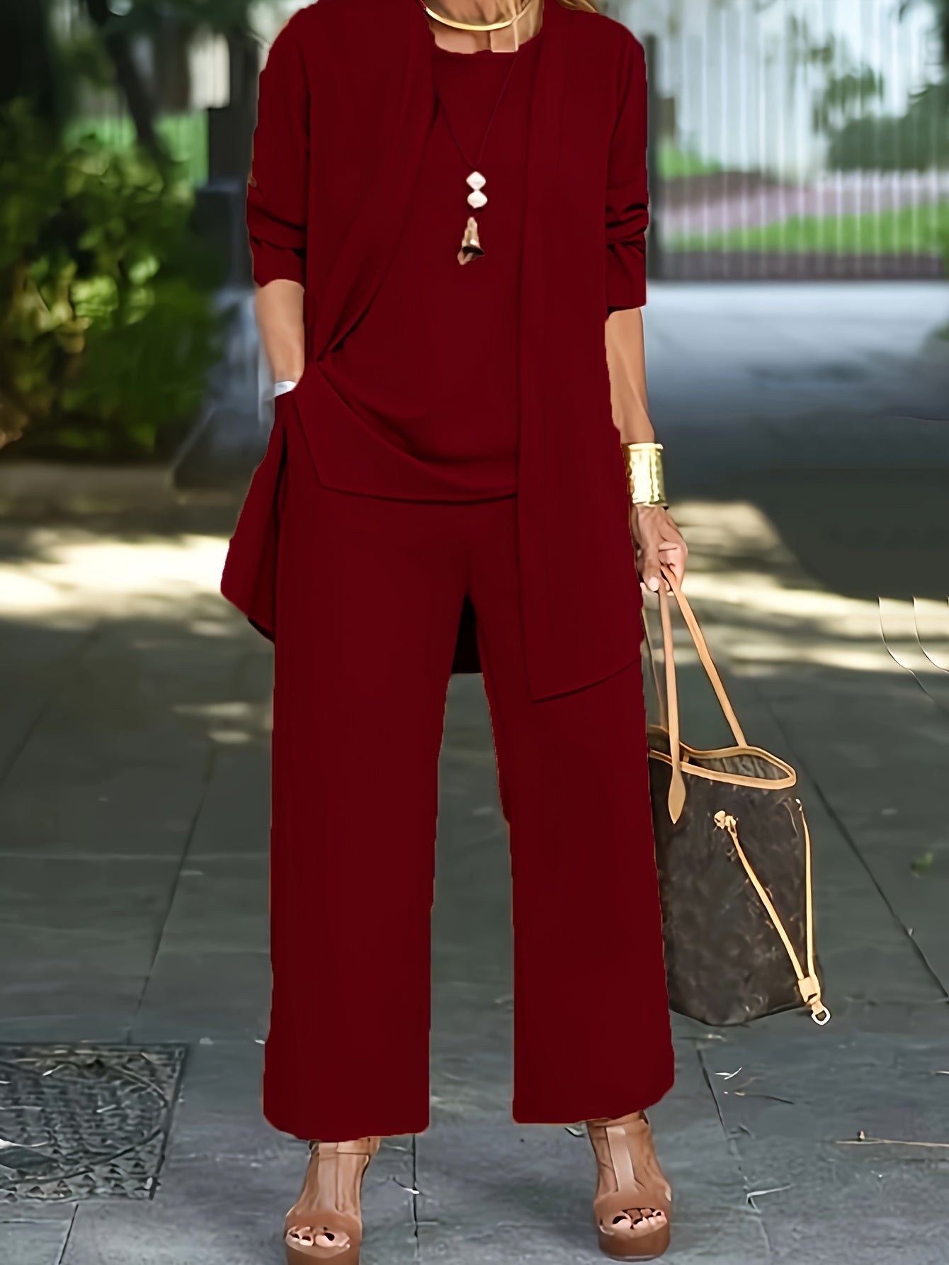 Casual Three-piece Set, Cardigan, Top & Pants