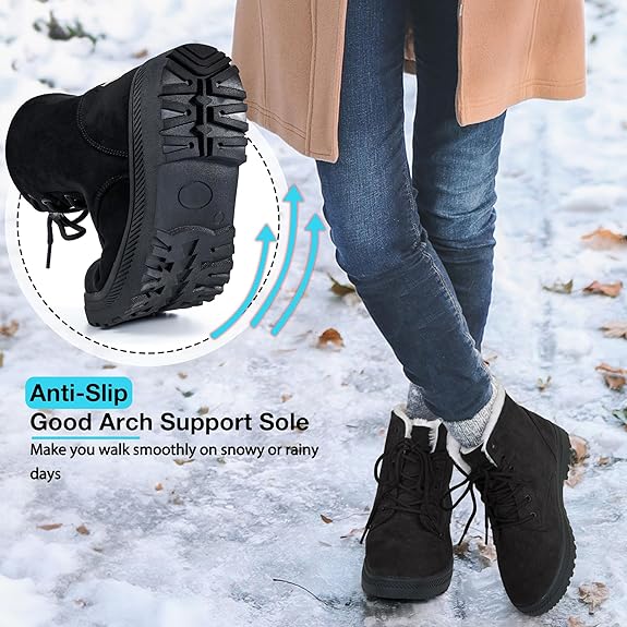 Women's Faux Fur Lined Lace-Up Ankle Boots - Warm, Round Toe