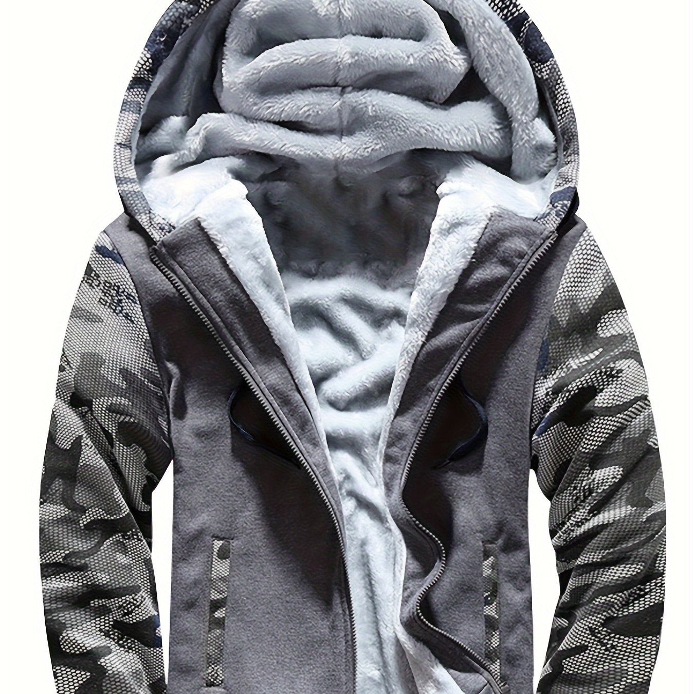 Men's Fleece Hooded Jacket, Casual Color Block Coat for Fall/Winter