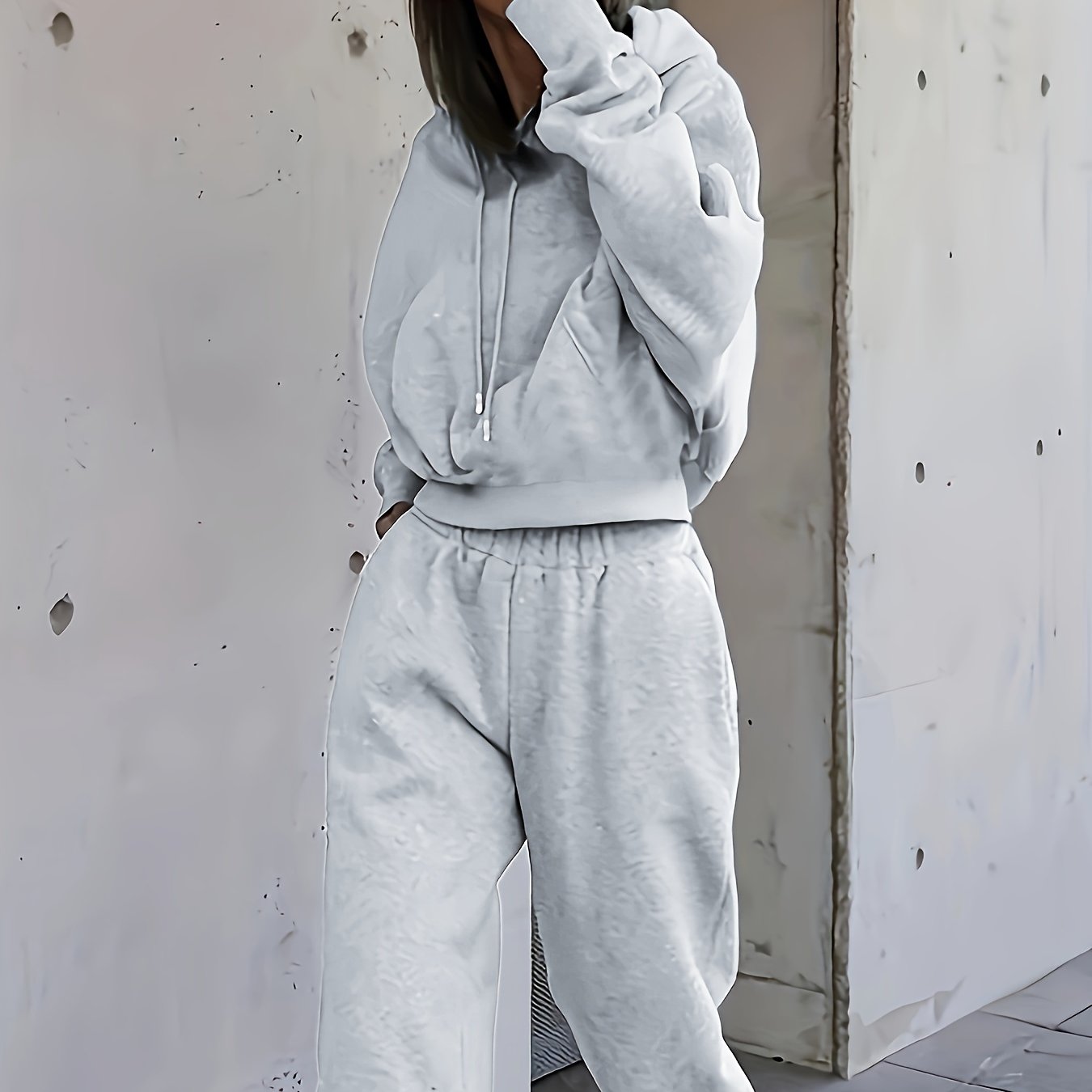 2pcs Athleisure Set, Oversized Hooded Sweatshirt & Sweatpants