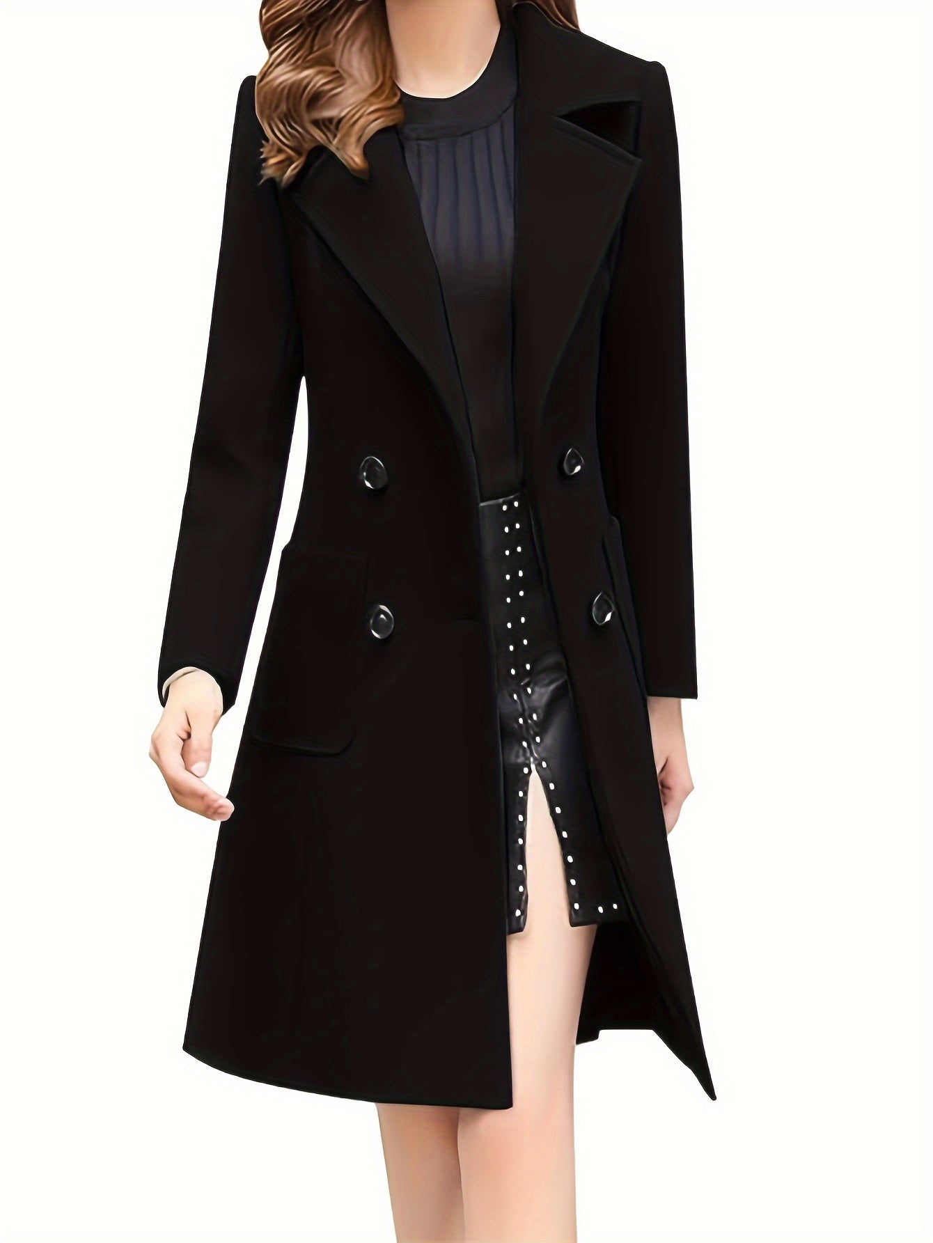 Women Winter Notch Double-Breasted Lapel Jacket Outwear Mid-Long Coat