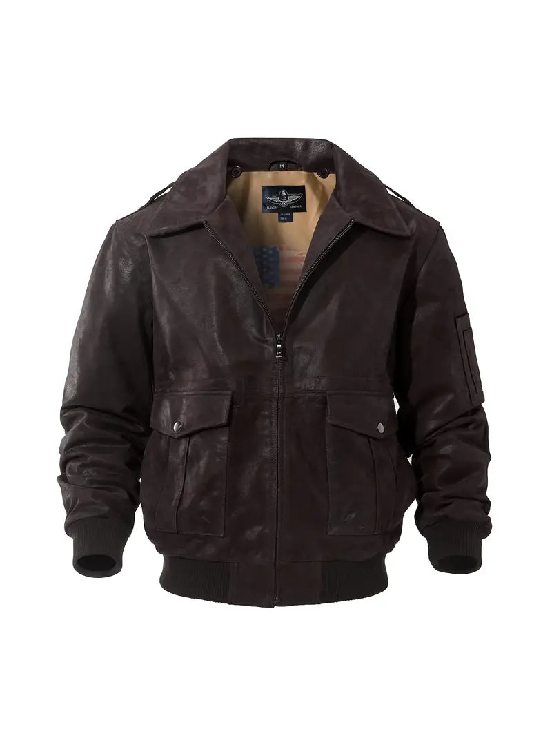 Men's Leather Flight Bomber Jacket Air Force Aviator