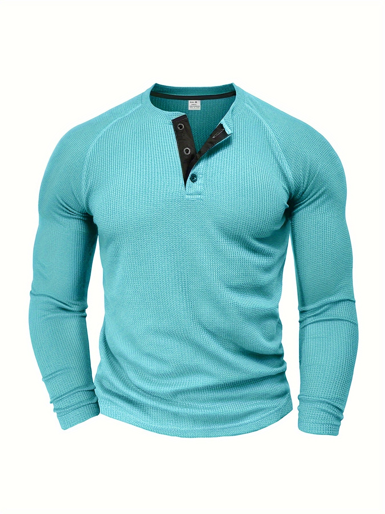 Men's Solid Henley Shirt, Long Sleeve, Crew Neck, Half Button