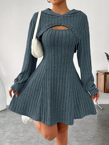 Ribbed Dress Set, Hoodie Shrug & A-line Tank Dress.