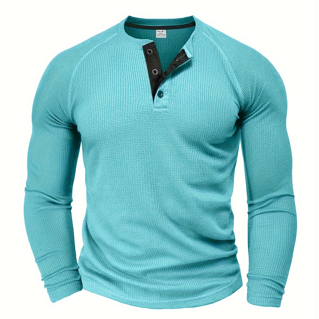 Men's Solid Henley Shirt, Long Sleeve, Crew Neck, Half Button