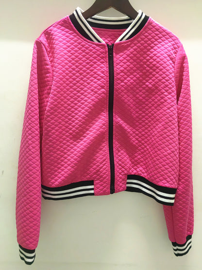 Striped Bomber Jacket, Casual Zip Up Long Sleeve Outerwear, Women's Clothing