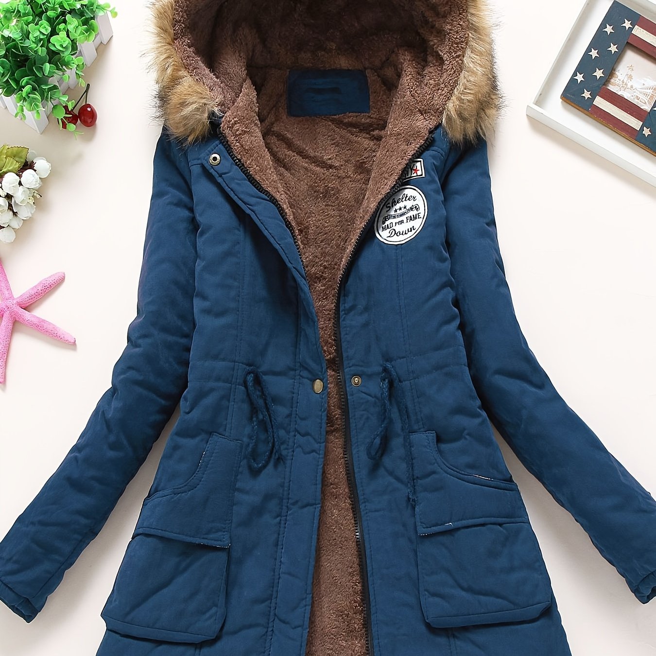 Women's Polyester Long Sleeve Casual Coat With Hood, Thick And Warm, Machine Washable, Elegant Design, Perfect For Home And Daily Wear