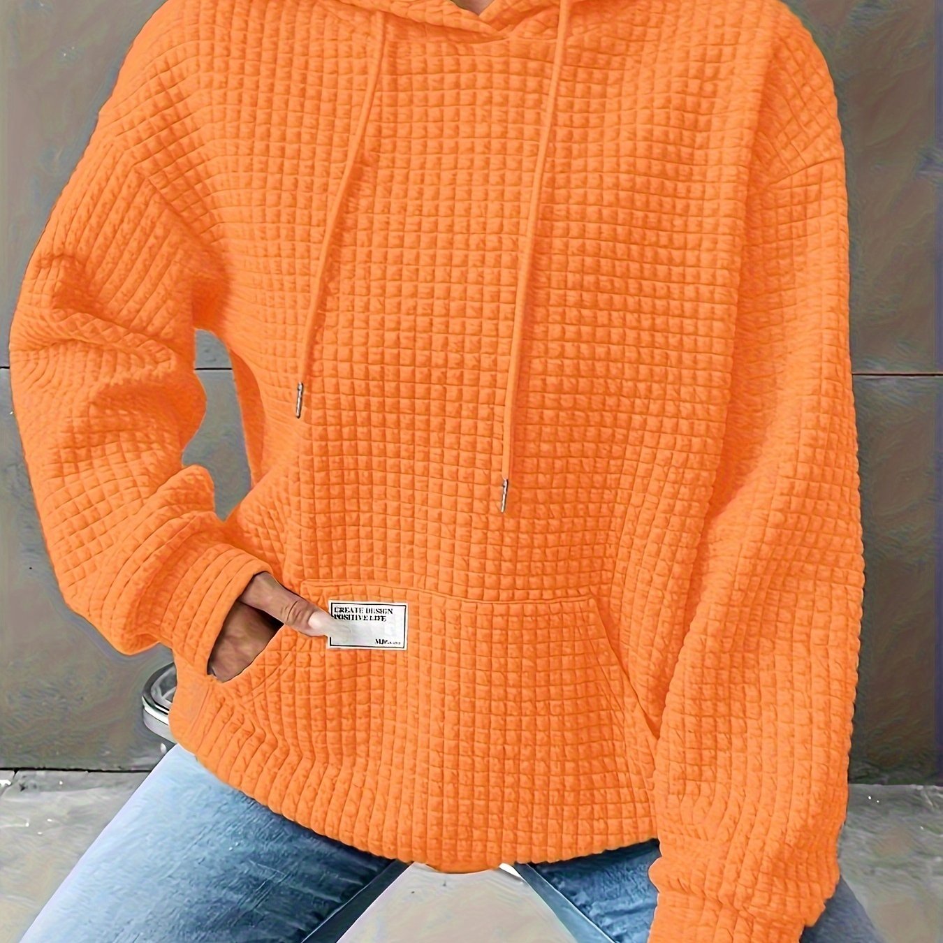 Women's Cozy Waffle Knit Hoodie - Casual Long Sleeve, Solid Color Pullover with Front Pocket & Drawstring Neck, Perfect for Fall/Winter, Polyester, White