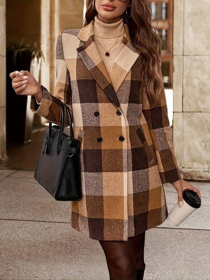 Plaid Long Sleeve Trench Coat for Women - Open Front