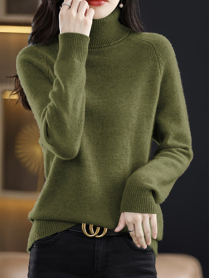 Solid Turtleneck Sweater, Long Sleeves, Fall & Winter Essential