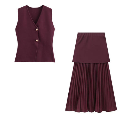 Peyton™ - Elegant Knitted 2-Piece Vest and Skirt Set